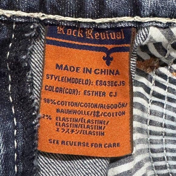 Rock Revival Jeans Womens 27 Blue Esther Cuff Straight Stretch Distressed Denim - Picture 11 of 13